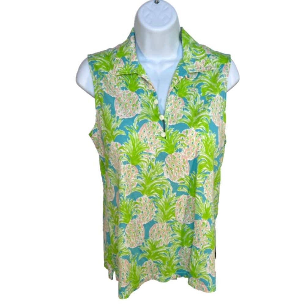 Polo Golf Ralph Lauren - Women's M Gold Shirt Tank Stretch Pineapple Print